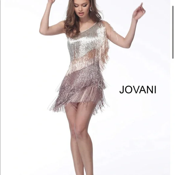 white christmas dresses Jovani 220410 - V-Neck Beaded Fringe Cocktail Dress 16 / Black main image 0